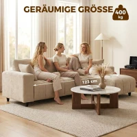 HOMCOM L-förmiges Ecksofa mit flexibler Chaiselongue, 3-Sitzer-Couch mit 2 Kissen, Metallrahmen, für Wohnzimmer, Beige(m-7)