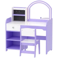 AIYAPLAY Kids Vanity Set, Girls Dressing Table with Stool, 2-Colour Lights Mirror, Pretend Dresser Gift for Ages 3-8, Purple(m-15)