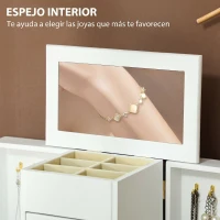 HOMCOM Caja Joyero de 4 Niveles con 2 Cajones Espejo Puertas Laterales con Ganchos para Pendientes Anillos Collares Blanco(m-5)
