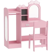 AIYAPLAY Coiffeuse pour Enfants avec Tabouret et Miroir Lumineux à 2 Couleurs en Acrylique, Coiffeuse Bureau Fille 3-8 Ans, Rose(m-1)