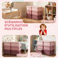 HOMCOM Organisateur de jouets pour enfants à 3 niveaux avec 6 tiroirs, boîtes de rangement en plastique, 75x37x56,5cm, rose(m-5)