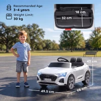 AIYAPLAY Audi Q8 etron Sportback Licensed Ride on Car with Remote Control, Four-Wheel Suspension, Soft Start for Ages 3-4, White(m-3)