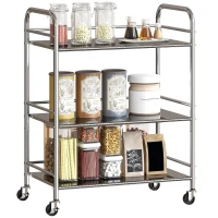 HOMCOM Desserte cuisine, chariot de service à 3 niveaux en acier inoxydable 201 avec poignées, roues, 60 x 35 x 77 cm, argenté(m-11)