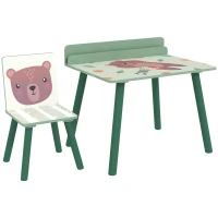 AIYAPLAY Set Sedia e Tavolino per Bambini con Ripiano Portaoggetti, in MDF e Legno di Pino, Verde(m-1)