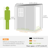Outsunny 4 x 5FT Garden Storage Shed, Lean to Shed, Lockable Garden Shed with Window, Vent and Plastic Roof, Black(m-3)