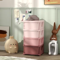 HOMCOM Organisateur de jouets pour enfants avec 4 tiroirs à 4 niveaux, boîtes de rangement en plastique, 37 x 37 x 76 cm, rose(m-10)