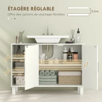 HOMCOM Meuble sous lavabo meuble de salle de bain avec placard à deux niveaux étagères réglables 90l x 30P x 63H cm crème(m-5)
