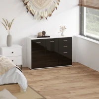 HOMCOM Mobiletto con 3 ante e 2 cassetti Nero Lucido, Antigraffio 106 x 35 x 76(m-10)