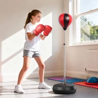 HOMCOM Punching Bag with Stand, 126-144 cm Height Adjustable Boxing Set Free Standing Speed Bag with Gloves and Air Pump for Teenagers Home Gym Workout(m-2)