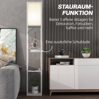 HOMCOM Stehlampe mit 3-stufigem Regal, Fußschalter, USB-Anschlüssen, MDF, Weiß(m-5)