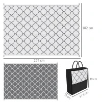 Outsunny Reversible Outdoor Rug with Carry Bag, Waterproof Plastic Straw Mat for Garden, Deck, RV, Picnic, Beach, Camping, 182 x 274cm, Grey(m-3)