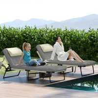 Outsunny Lot de 2 transats bains de soleil pliable avec dossier inclinable 4 positions - appui-tête et matelas épais crème(m-10)