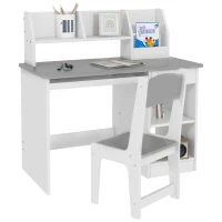 ZONEKIZ Bureau enfant avec chaise ergonomique avec clavier coulissant tiroir niches et étagères ouvertes 90 x 45 x 90 cm gris(m-12)