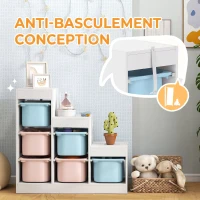 AIYAPLAY Meuble de rangement pour jouets des enfants avec 6 bacs amovibles, 3 niveaux de rangement, 96 x 38,5 x 90, multicolore(m-6)