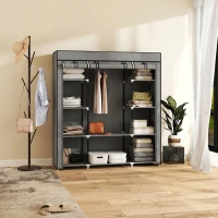 HOMCOM Clothes Storage Organiser with Hanging Rail, Shelves, Portable Wardrobe, Foldable Fabric Wardrobe, Dark Grey(m-7)