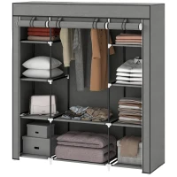HOMCOM Clothes Storage Organiser with Hanging Rail, Shelves, Portable Wardrobe, Foldable Fabric Wardrobe, Dark Grey(m-14)