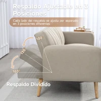 HOMCOM Sofá Cama de 2 Plazas Tapizado en Lino Sintético con Respaldo Ajustable y Reposabrazos Desmontables 173x75x73 cm Beige(m-5)