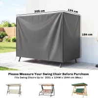 Outsunny 205 x 124cm Three-Seater Swing Chair Protective Cover Dark Grey(m-3)