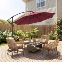 Outsunny Parasol déporté octogonal à manivelle inclinable manivelle avec Pied en Acier diamètre 3 m Rouge(m-9)