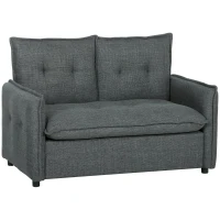 HOMCOM Canapé 2 places, canapé de salon moderne 131 cm avec assise rembourrée, coussins à ressorts, tissu en lin, gris foncé(m-1)