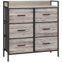 HOMCOM Commode, meuble de rangement pour chambre à 6 tiroirs tissu non tissé, cadre en acier, 79 x 29 x 85 cm, effet bois gris(m-1)