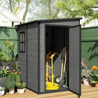 Outsunny 4'x5' Garden Storage Shed, Lean to Shed, Lockable Garden Shed with Window, Vent and Plastic Roof, Wood-Effect(m-10)