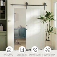 HOMCOM 213.4cm Sliding Barn Door Kit, Sliding Door with Track, Hardware, Upgraded Rollers and Floor Guide, Handle, White(m-6)