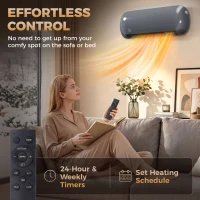 HOMCOM 2000W Ceramic Electric Heater with Fan, Adjustable Thermostat, Wall Mounted - Grey(m-7)