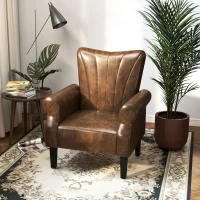 HOMCOM Upholstered Accent Chair with Rolled Arms and Wood Legs, Armchair for Living Room Bedroom, Brown(m-10)