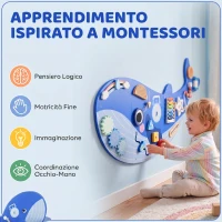 AIYAPLAY Pannello Sensoriale Montessoriano da Parete in Legno per Bambini da 2 Anni, Blu(m-5)