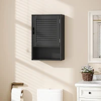 HOMCOM Armoire murale de salle de bain avec porte à lattes, étagère réglable et compartiment ouvert, 40x20x60cm, noir(m-2)