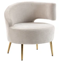 HOMCOM Loungesessel Sessel mit Chenille-Optik, Schrägere Rückenlehne, Goldenen Stahlbeinen für Wohnzimmer, Cremeweiß(m-11)