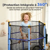 HOMCOM Trampoline Enfant Ø 1,63 × 1,9H m Filet de sécurité Porte zipée Couvre-Ressorts 6 poteaux rembourrés Inclus Bleu(m-6)