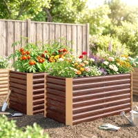 Outsunny Lot de 2 lits de jardin surélevés carrés potagers cadre en acier galvanisé fond ouvert 120 x 60 x 60 cm effet bois marron(m-9)