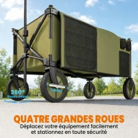 Outsunny Chariot de jardin pliable 4 roues bâche amovible poignée télescopique inclinaison réglable 5 sacs de rangement(m-6)