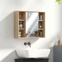 HOMCOM Dulap cu oglindă din MDF și PAL, cu 3 rafturi laterale și raft interior reglabil, 60x14.5x49.4 cm(m-7)