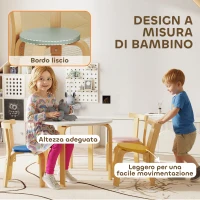 AIYAPLAY Set Tavolo e Sedie per Bambini 3-8 Anni 5 pz con Bordi Arrotondati in Legno Multicolore(m-4)