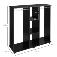 HOMCOM Open Wardrobe Double Mobile Storage Shelves Organizer W/6 Wheels-Black(m-3)