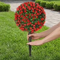 HOMCOM Artificial Rose Topiary UV Resistant, 2-Pack Fake Plants, 55 cm, Red(m-8)