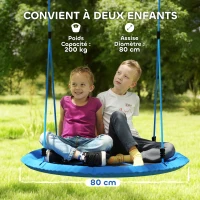 AIYAPLAY Balançoire nid d'oiseau, balançoire pour 2 enfants avec cordes réglables en hauteur, siège rond Ø 80 cm, bleu(m-5)