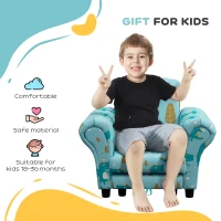 AIYAPLAY 2 Piece Kids Sofa Set with Dinosaur Design, Wooden Frame, for 1.5-3 Years Old, Blue(m-7)