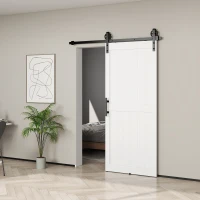 HOMCOM 183cm Sliding Barn Door Kit, Sliding Door with Track, Hardware, Upgraded Rollers and Floor Guide, Handle, White(m-10)