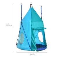 Outsunny Altalena da Giardino con Tenda per Bambini da 3-8 Anni, Ø100cm e Corde Regolabili, Blu(m-3)