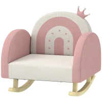 AIYAPLAY Kindersessel Schaukelstuhl, Kronen-Dekoration, Regenbogenmuster, Samt, Holz, 50x47x49 cm, Rosa(m-11)