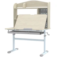 AIYAPLAY Bureau pour enfants, table d'étude réglable en hauteur avec plateau inclinable, 80 x 51 x 108,5-130,5 cm, naturel(m-12)