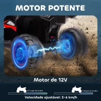 HOMCOM Quadriciclo Elétrico para Crianças de 3-5 Anos Veículo Eléctrico a Bateria 12V com 2 Motores 83x53x55,5cm Vermelho(m-4)
