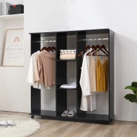 HOMCOM Armario Abierto con Ruedas 2 Barras y Estantes para tener Ropa Colgada y Doblada en el Dormitorio 120x40x128 cm Negro(m-10)