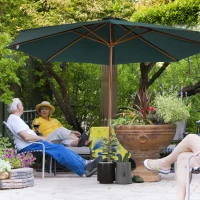 Outsunny Ombrellone da Giardino 3x2.5 m con Apertura a Corda, 8 Stecche, in Legno e Poliestere Verde Scuro(m-2)