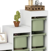 AIYAPLAY Meuble de rangement pour jouets des enfants avec 6 bacs amovibles, 3 niveaux de rangement, 96 x 38,5 x 90, vert(m-10)