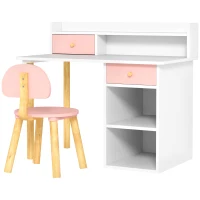 AIYAPLAY Juego de Escritorio Infantil con Silla Pupitre Infantil con Cajones Compartimento y Estantes Rosa y Blanco(m-1)